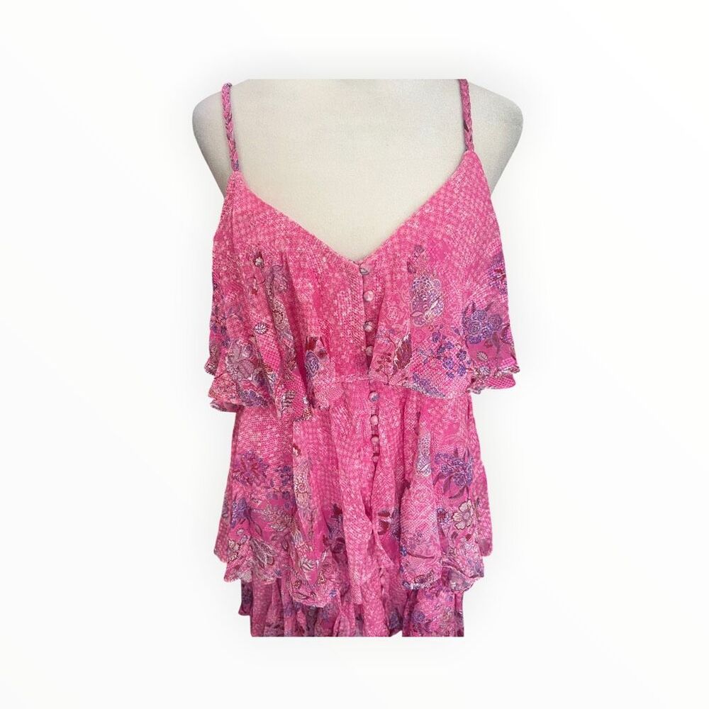 Hemant & Nandita Pink Floral Ruffle Tiered Mini Dress NWT S - Picture 3 of 9